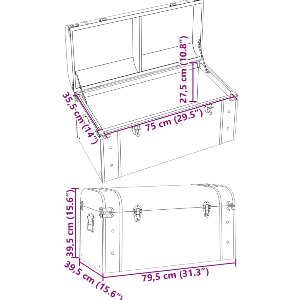 Aarrearkku salvoilla tummanruskea 79,5x39,5x39,5 cm vaneri (10548)