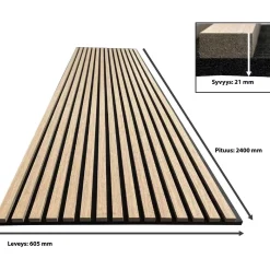 Akustiikkalevy Aarni rimapaneeli, 21x605x2400mm, vaalea tammi puuviilu