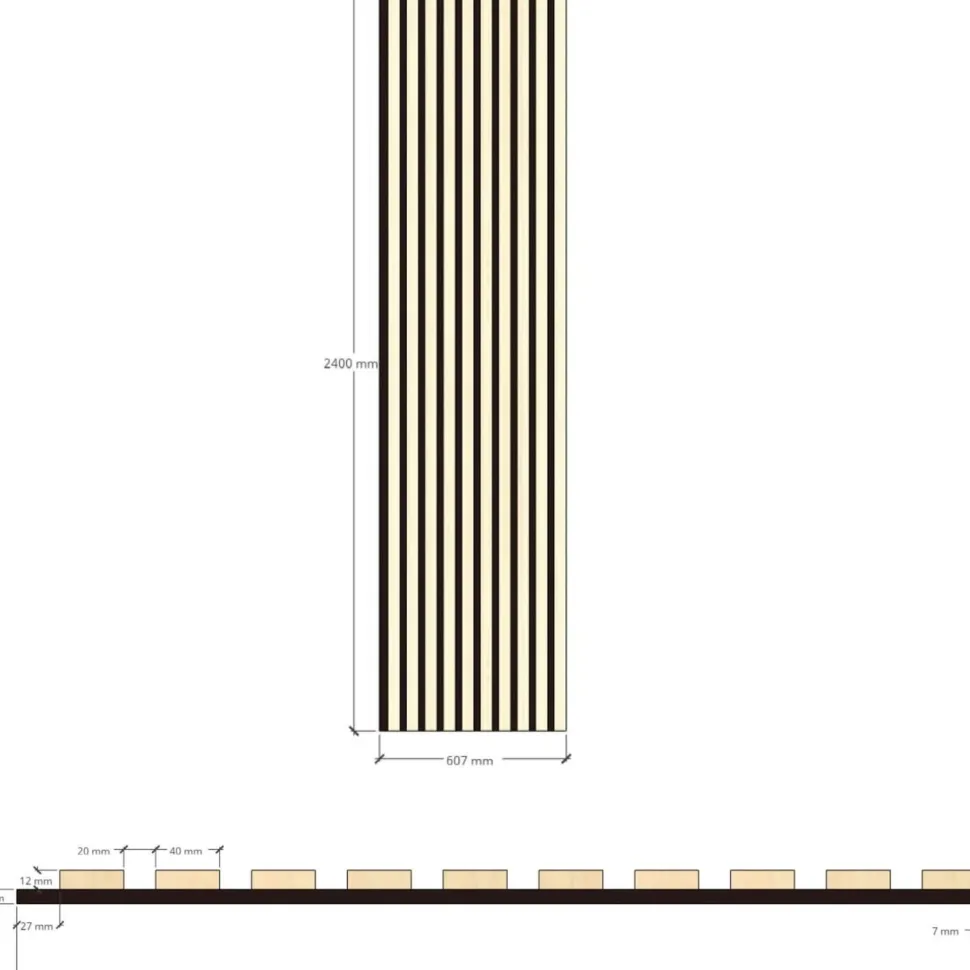 Akustiikkalevy Evella V27, 21x600x2400mm, valkotammi, puuviilupintainen