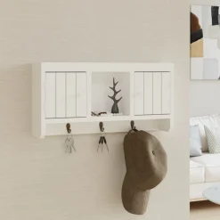 Avainkaappi valkoinen 40x8,5x20 cm tekninen puu ja teräs (50631)