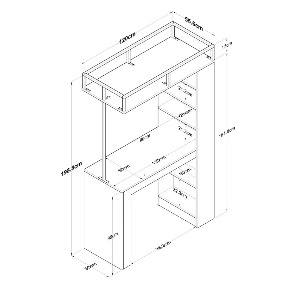 Baaripöytä Linento Furniture JA117 - 3173 saksanpähkinä/musta