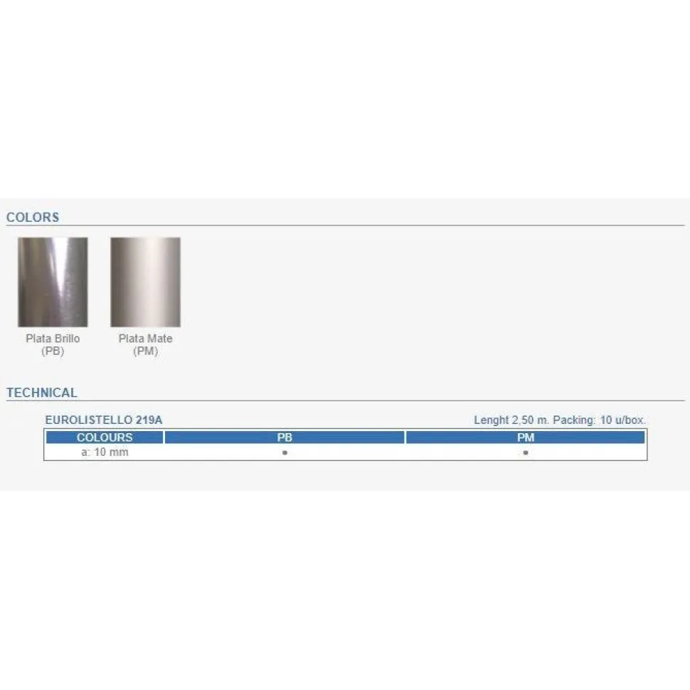 Boordilista Euroshrink alumiini 219a, 10mm x 2.5m, eri värejä