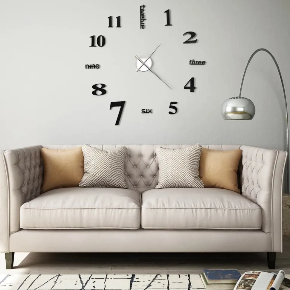 3d-seinäkello moderni muotoilu 100 cm xxl musta