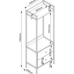 Eteishylly Home4You HANNES 64x40xK180 cm, rustiikkinen melamiini, ruskea