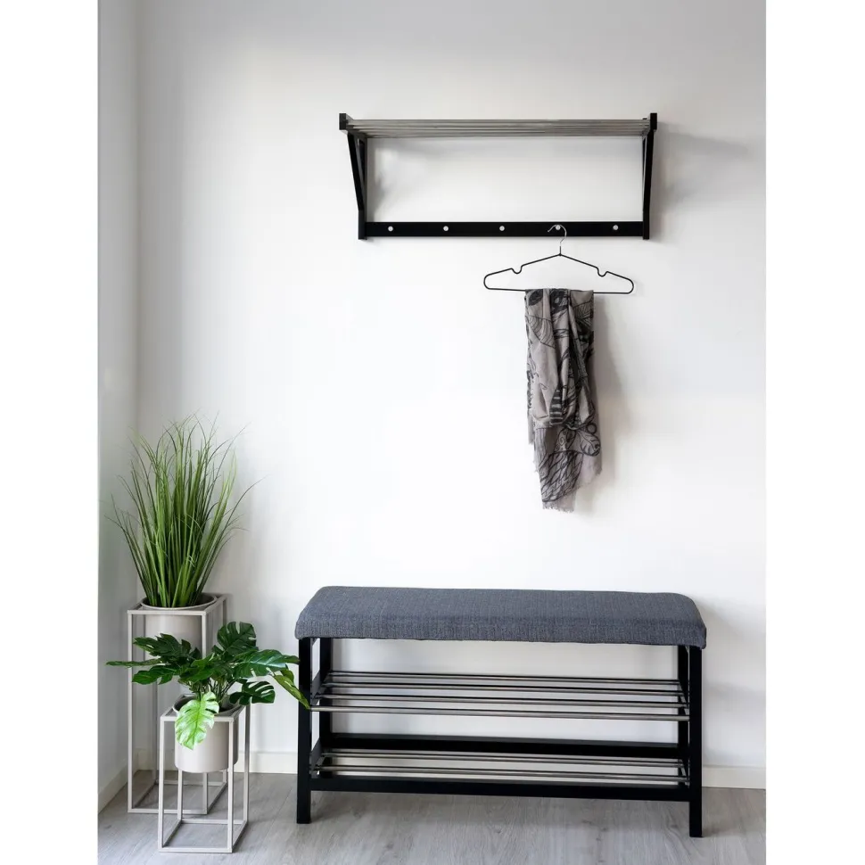 Eteispenkki/kenkäteline House Nordic Padova, 100cm, pehmusteella, harmaa/musta