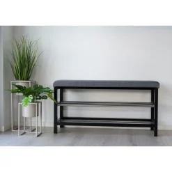 Eteispenkki/kenkäteline House Nordic Padova, 100cm, pehmusteella, harmaa/musta