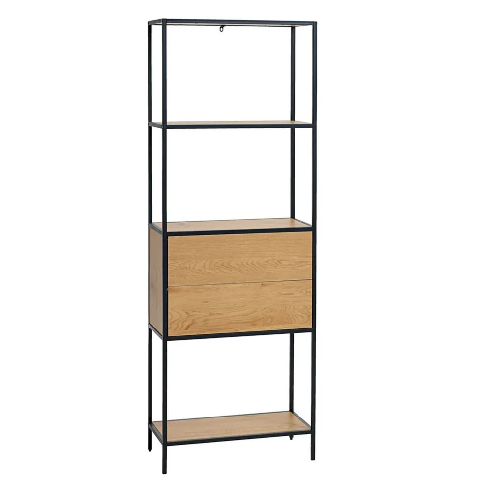 Hylly Home4You Hedvig, 64x30x178cm, laatikolla, saarni/musta
