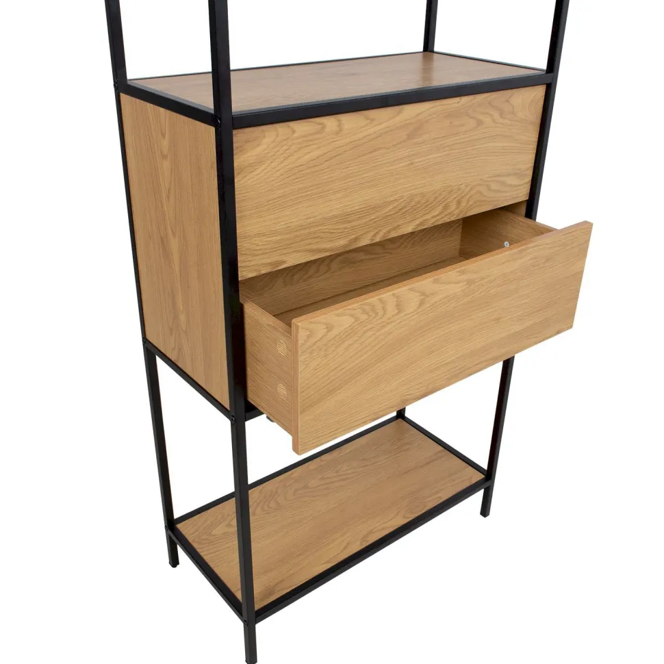 Hylly Home4You Hedvig, 64x30x178cm, laatikolla, saarni/musta