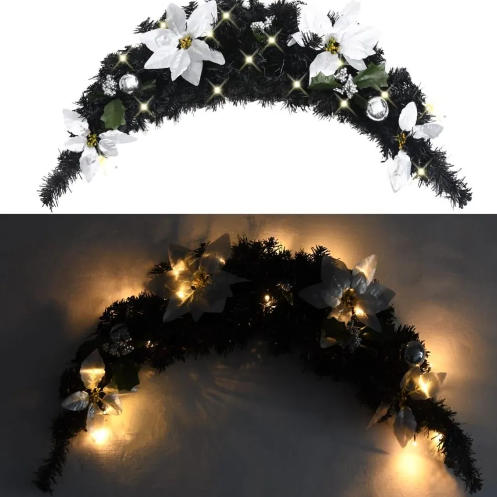 Joulukaari LED-valoilla, musta, 90cm, PVC