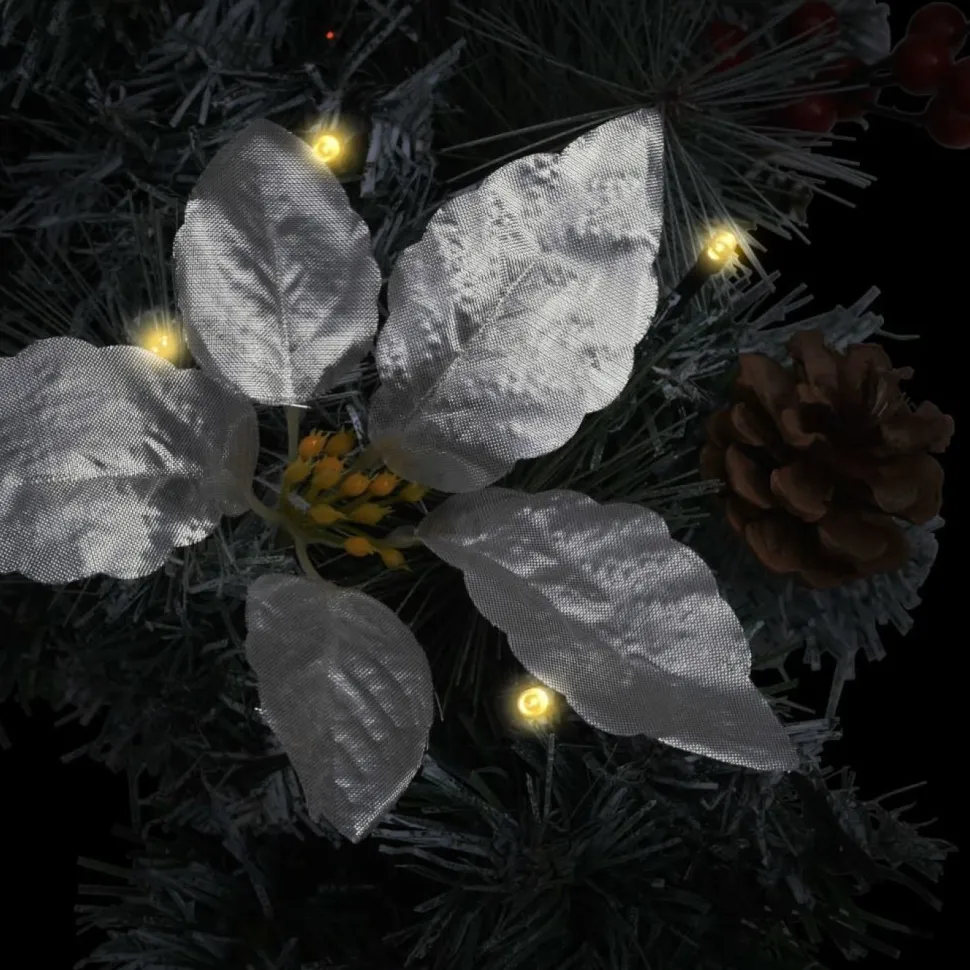 Jouluköynnös LED-valoilla, hopeisilla ja punaisilla koristeluilla, 2.7 m