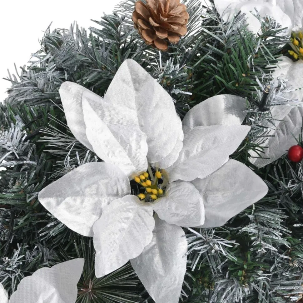 Jouluköynnös LED-valoilla, hopeisilla ja punaisilla koristeluilla, 2.7 m