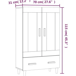 Kaappi peiliovilla 70x31x115 cm tekninen puu eukalyptuspuu/betoninharmaa