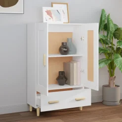 Kaappi peiliovilla 70x31x115 cm tekninen puu eukalyptuspuu/betoninharmaa