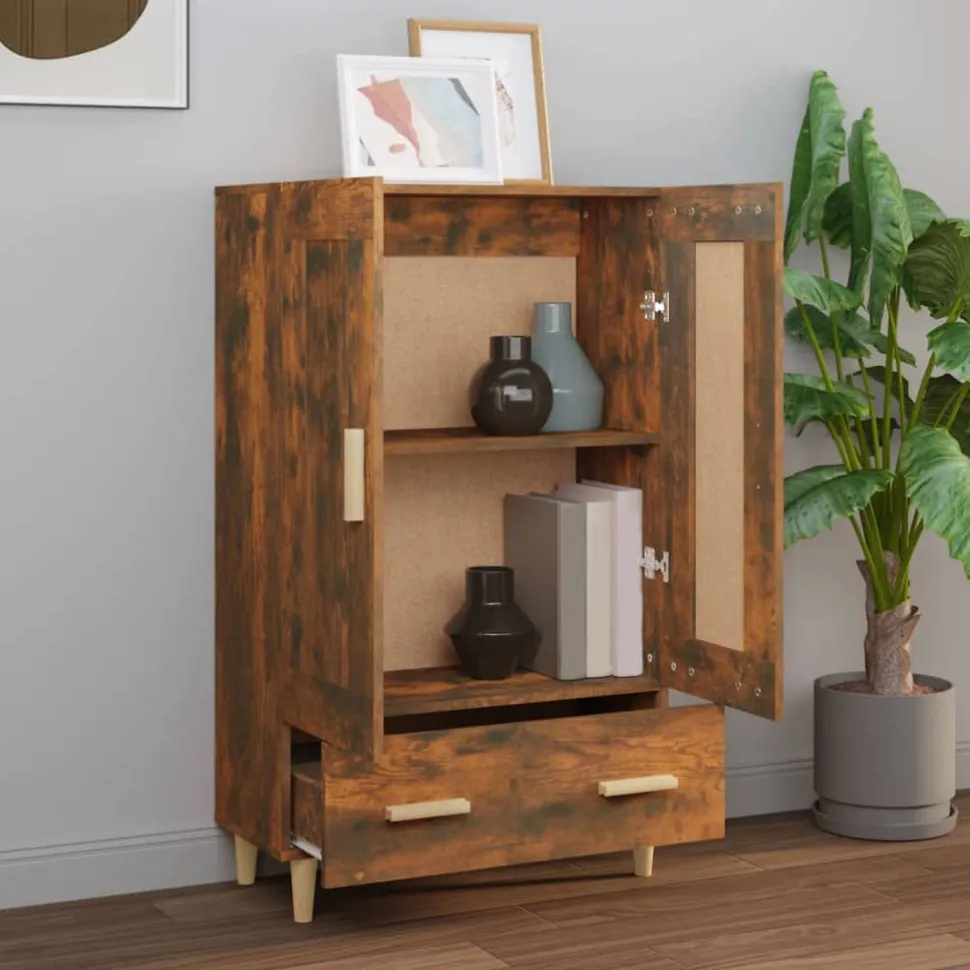 Kaappi peiliovilla 70x31x115 cm tekninen puu eukalyptuspuu/betoninharmaa