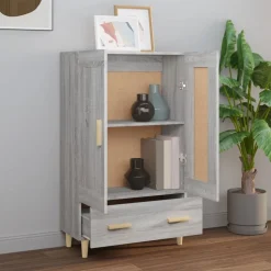 Kaappi peiliovilla 70x31x115 cm tekninen puu eukalyptuspuu/betoninharmaa