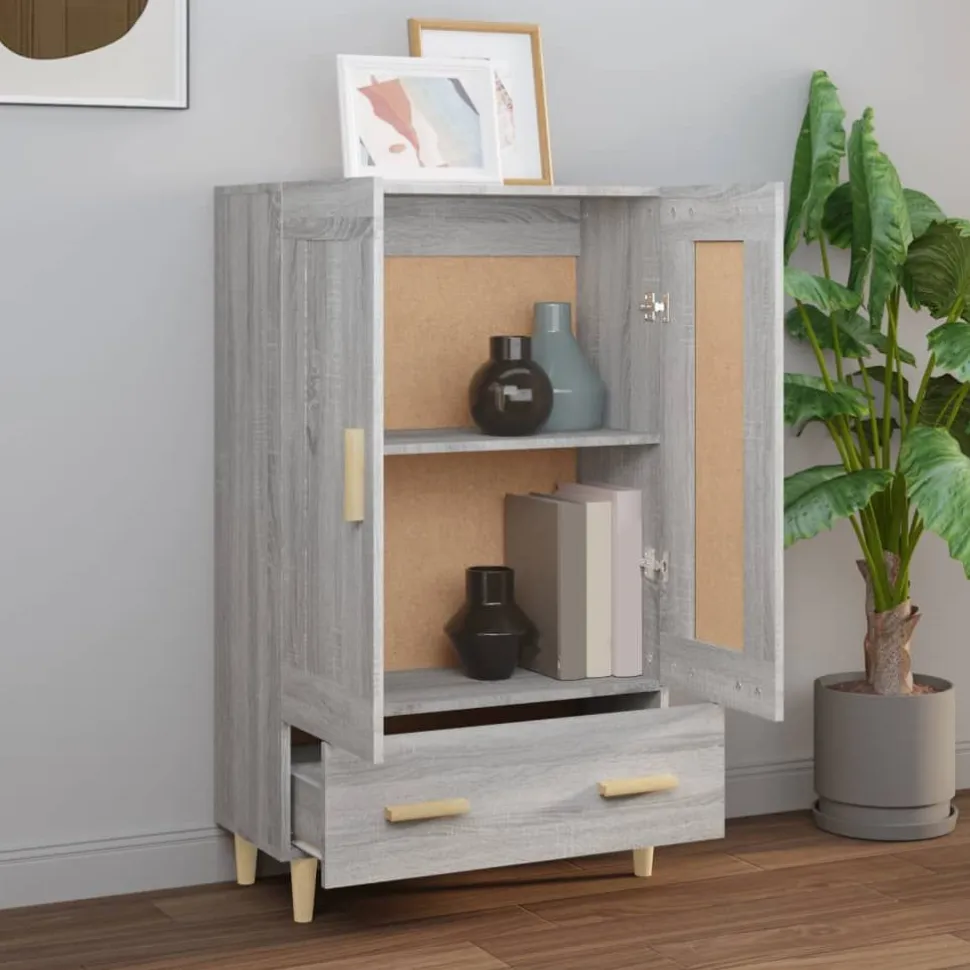 Kaappi peiliovilla 70x31x115 cm tekninen puu eukalyptuspuu/betoninharmaa