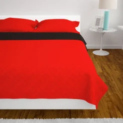 Kaksipuolinen tikattu päiväpeite punainen ja musta 220x240cm