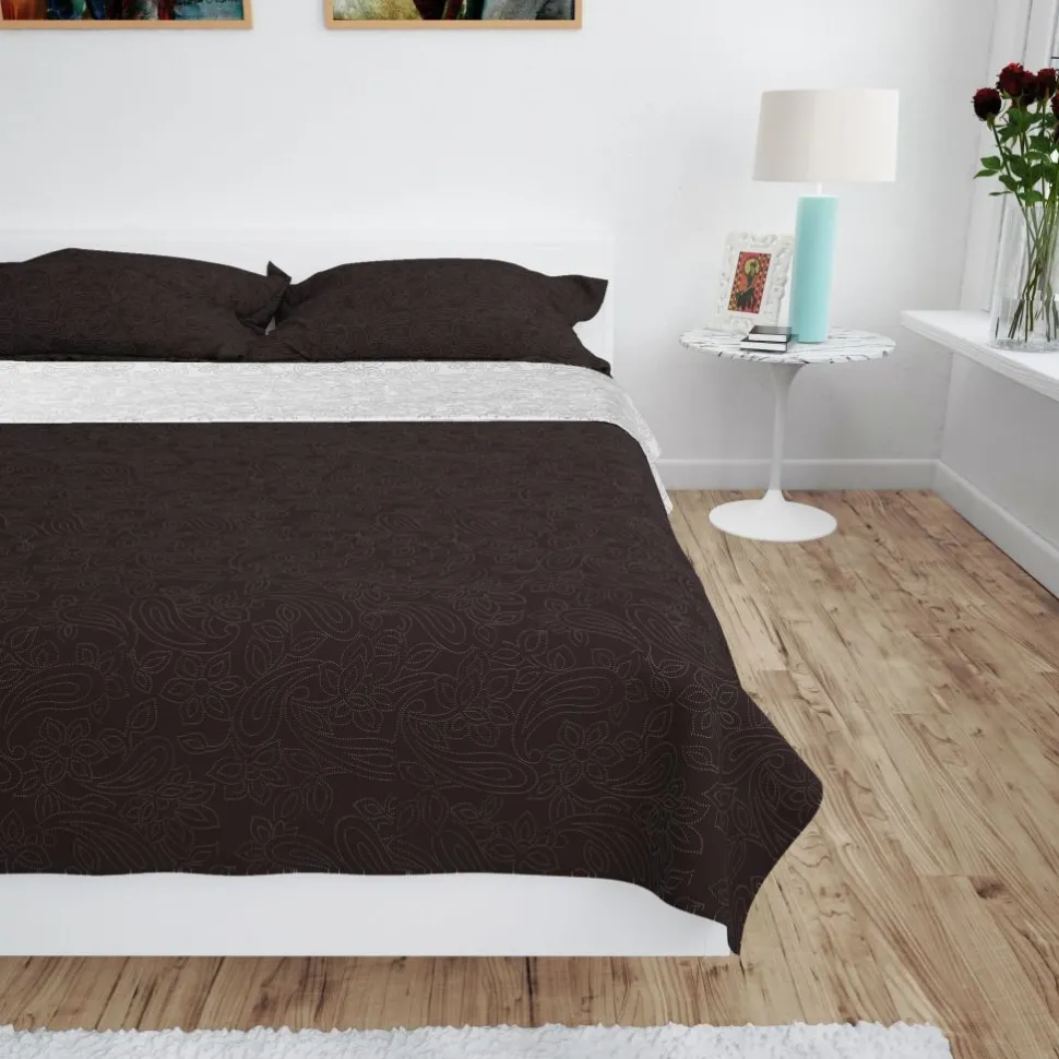 Kaksipuolinen tikattu päiväpeite 230x260 cm kerma ja ruskea