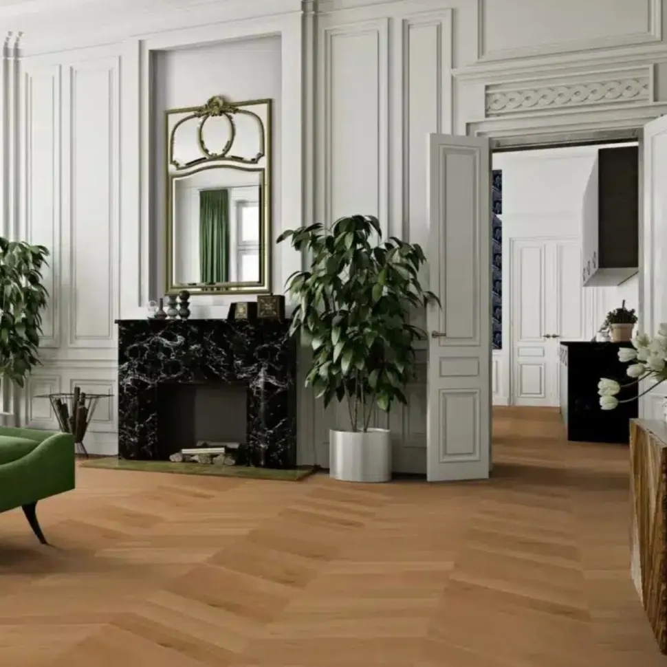 Kalanruotoparketti Boen Chevron Oak Animoso, öljytty, harjattu, liimattava