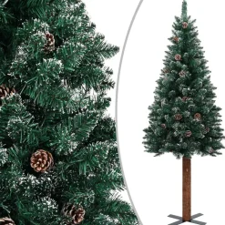 Kapea joulukuusi aidolla puulla ja lumella, vihreä, 210cm