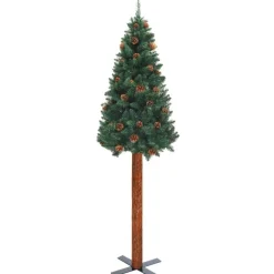 Kapea joulukuusi aidolla puulla ja kävyillä, vihreä, 210cm, PVC