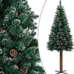 Kapea joulukuusi aidolla puulla ja lumella, vihreä, 150cm