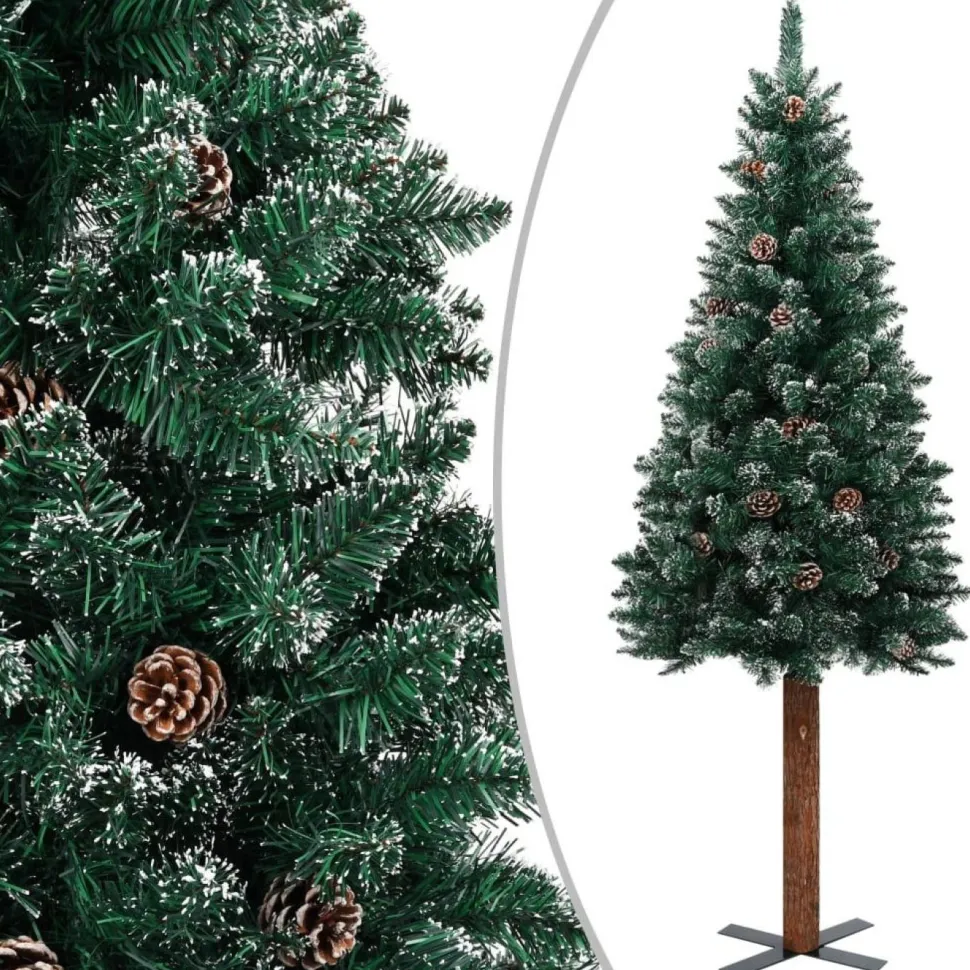 Kapea joulukuusi aidolla puulla ja lumella, vihreä, 150cm