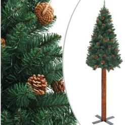 Kapea joulukuusi aidolla puulla ja kävyillä, vihreä, 180cm, PVC