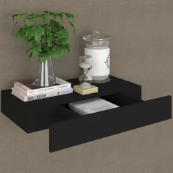 Kelluva seinähylly vetolaatikolla musta 48x25x8 cm