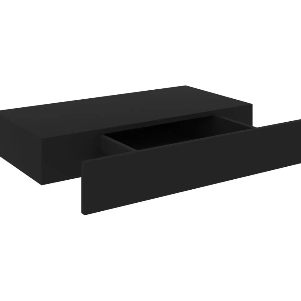 Kelluva seinähylly vetolaatikolla musta 48x25x8 cm