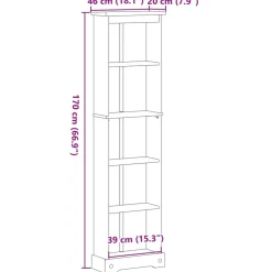 Kirjahylly Corona 46x20x170 cm täysi mänty (02779)