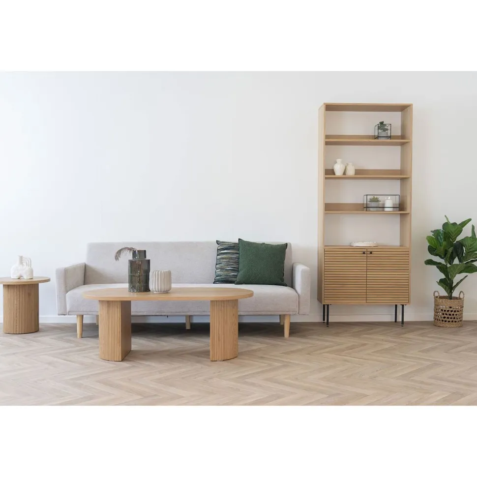 Kirjahylly House Nordic Kyoto, 80x30x200cm, 2 kaappia + 4 tasoa, ruskea tammiviilu