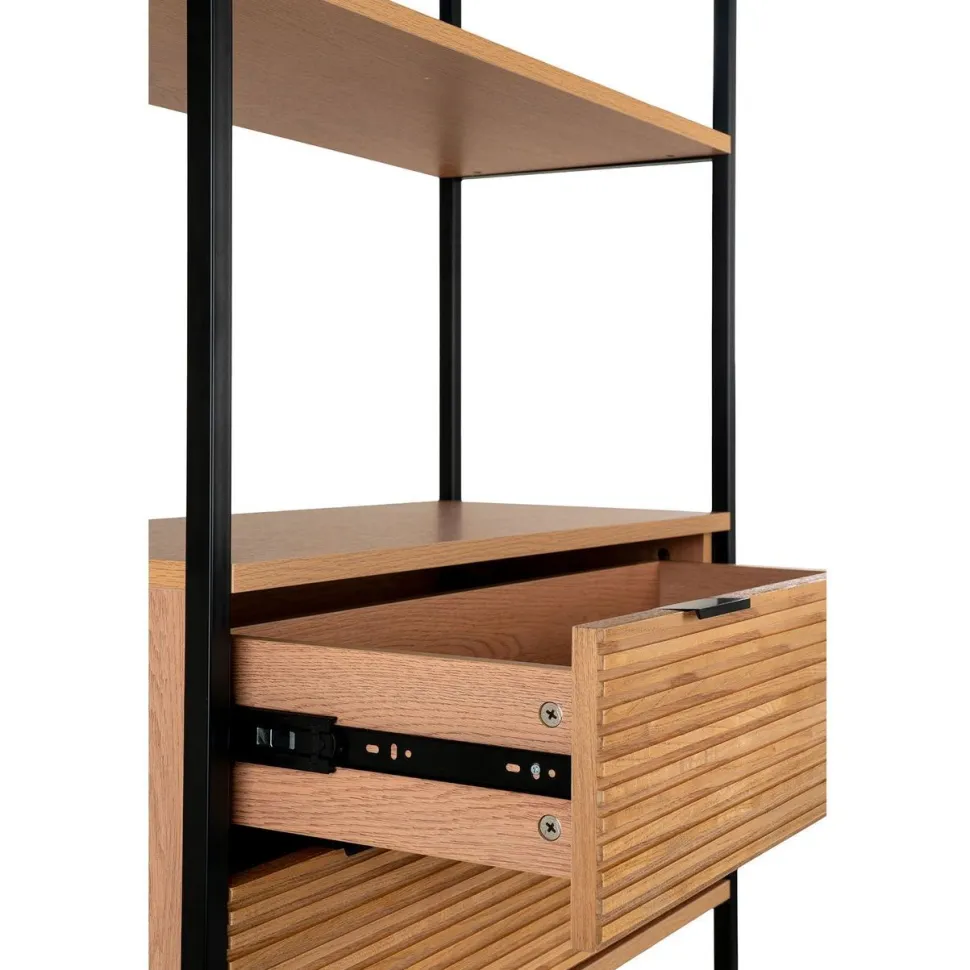 Kirjahylly House Nordic Minato, 84.5x35x200cm, 2 laatikolla, ruskea/musta
