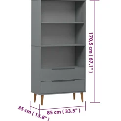 Kirjahylly Molde 85x35x170,5 cm mänty harmaa