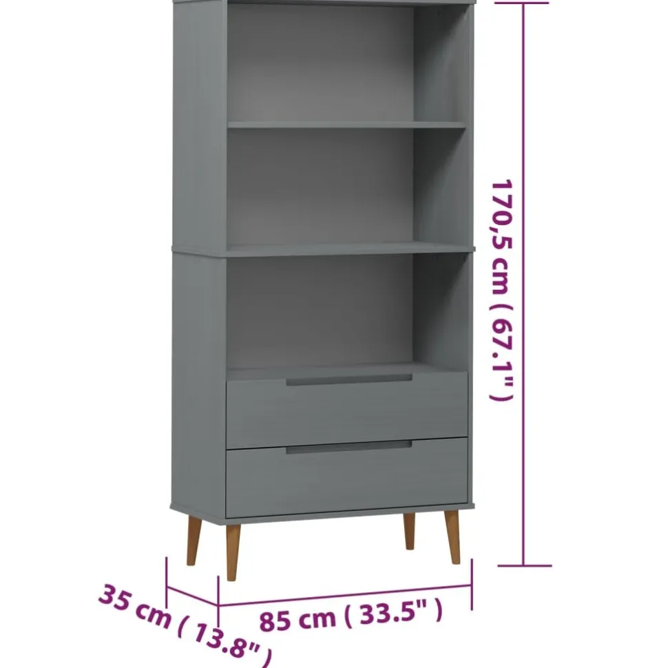 Kirjahylly Molde 85x35x170,5 cm mänty harmaa