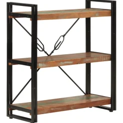 Kirjahylly 3-tasoinen 77x30x80 cm kierrätetty täyspuu ja rauta (51109)