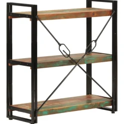 Kirjahylly 3-tasoinen 77x30x80 cm kierrätetty täyspuu ja rauta (51109)