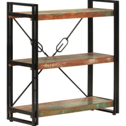 Kirjahylly 3-tasoinen 77x30x80 cm kierrätetty täyspuu ja rauta (51109)