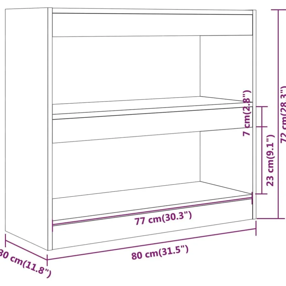 Kirjahylly/tilanjakaja 80x30x72 cm betoninharmaa