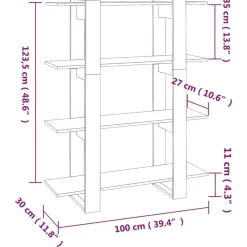 Kirjahylly/tilanjakaja 100x30x123,5 cm betoninharmaa