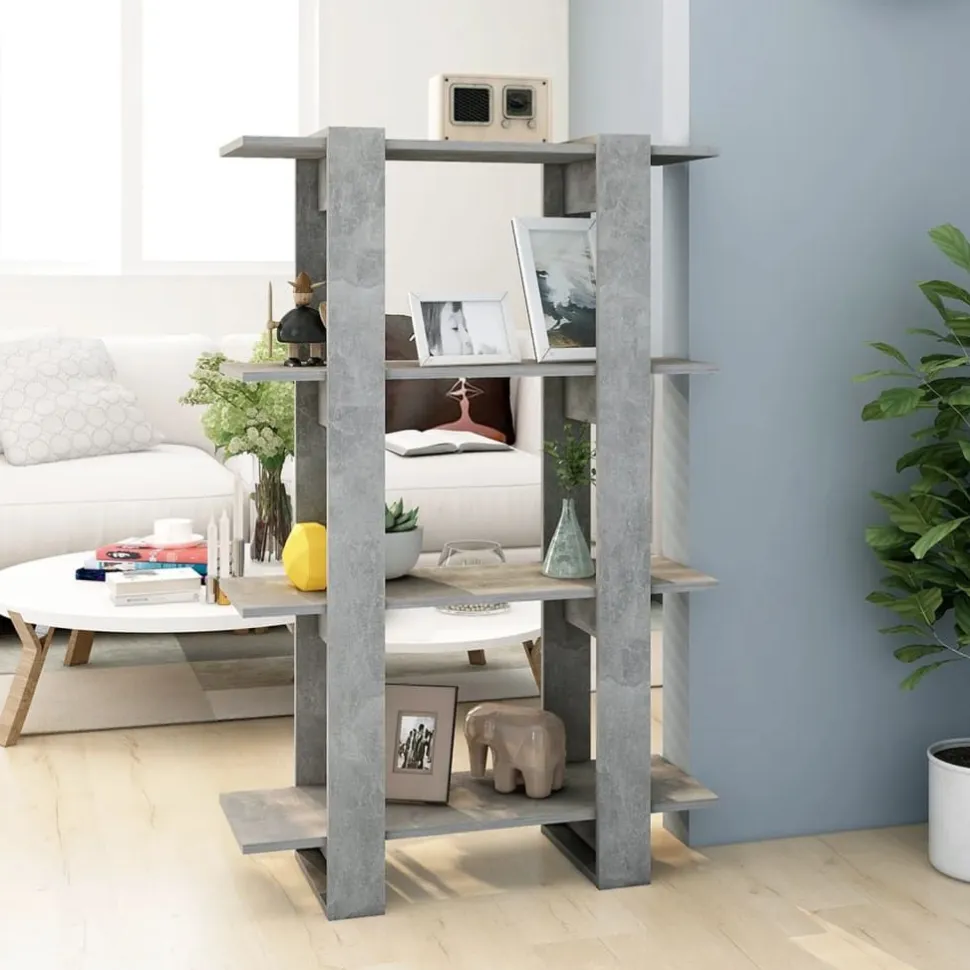 Kirjahylly/tilanjakaja 80x30x123,5 cm betoninharmaa