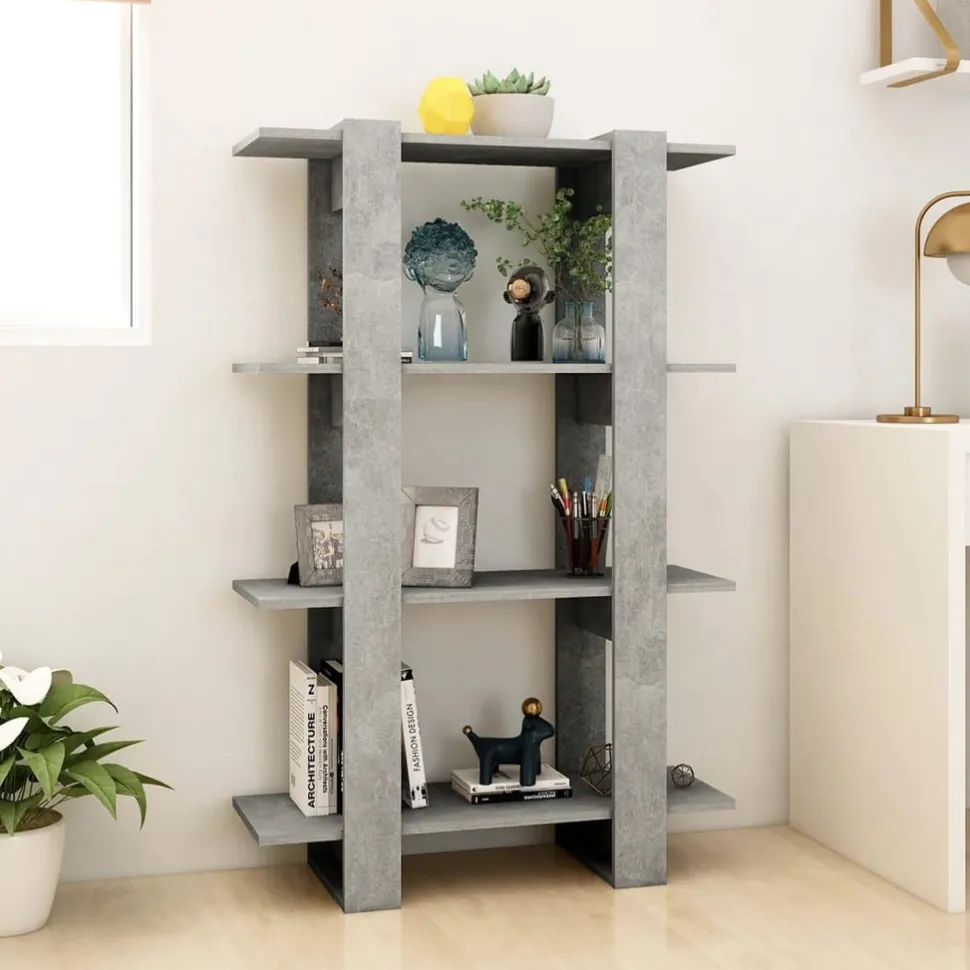Kirjahylly/tilanjakaja 80x30x123,5 cm betoninharmaa