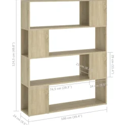 Kirjahylly/tilanjakaja 100x24x124 cm korkeakiilto harmaa