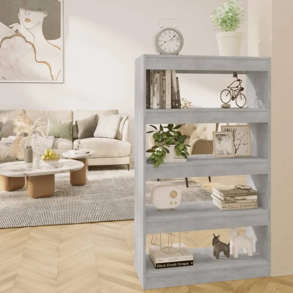Kirjahylly/tilanjakaja 80x30x135 cm lastulevy betoninharmaa