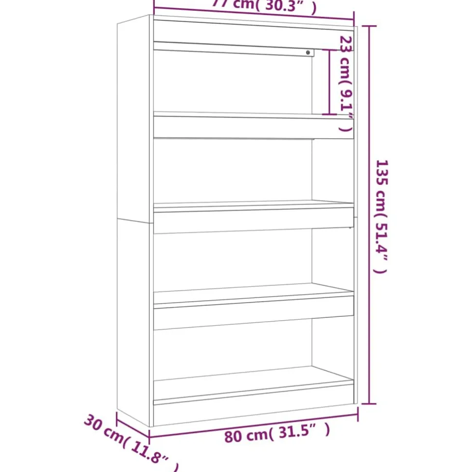 Kirjahylly/tilanjakaja 80x30x135 cm lastulevy betoninharmaa