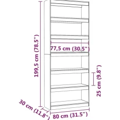 Kirjahylly/tilanjakaja 80x30x71,5-199,5cm, mänty, erikokoja ja värejä