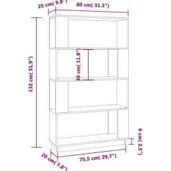 Kirjahylly/tilanjakaja 80x25x132 cm mänty harmaa