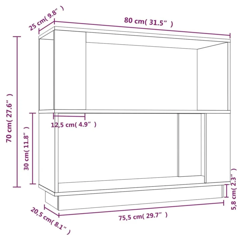 Kirjahylly/tilanjakaja 80x25x70 cm mänty musta