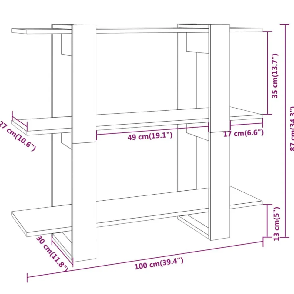 Kirjahylly/tilanjakaja 100x30x87 cm musta