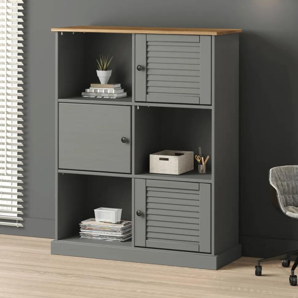 Kirjahylly VIGO harmaa 90x35x114,5 cm täysi mänty (53183)